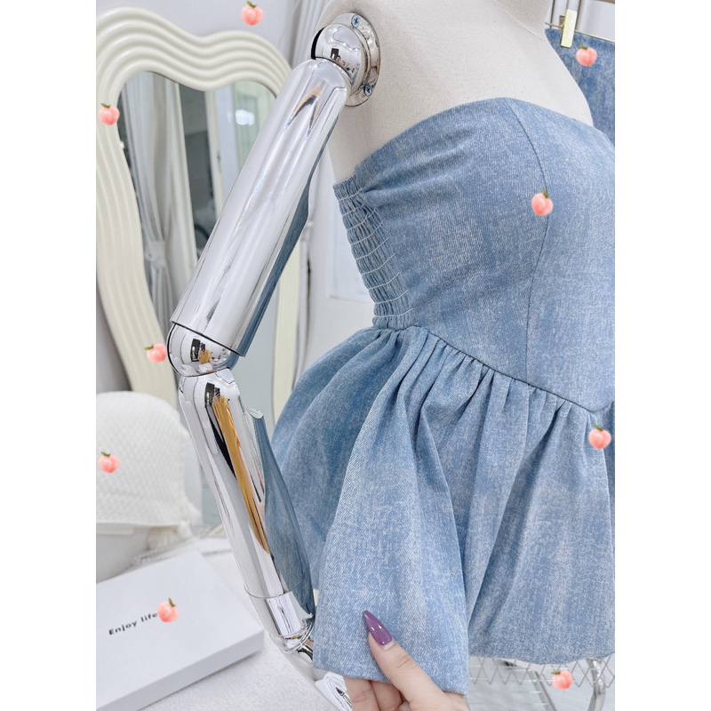Áo jean peplum tùng bí