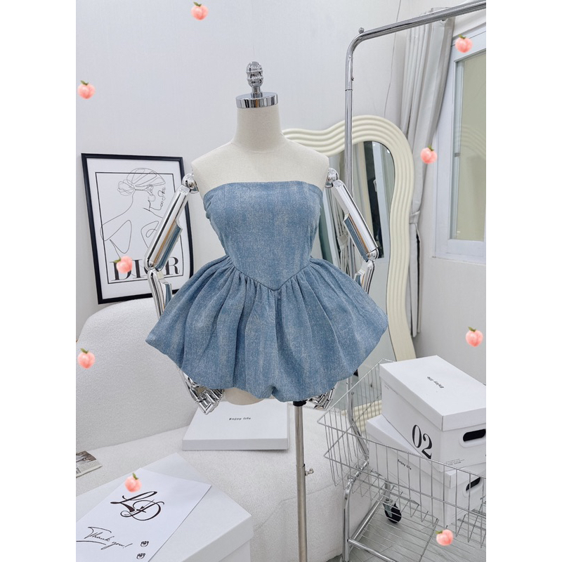 Áo jean peplum tùng bí