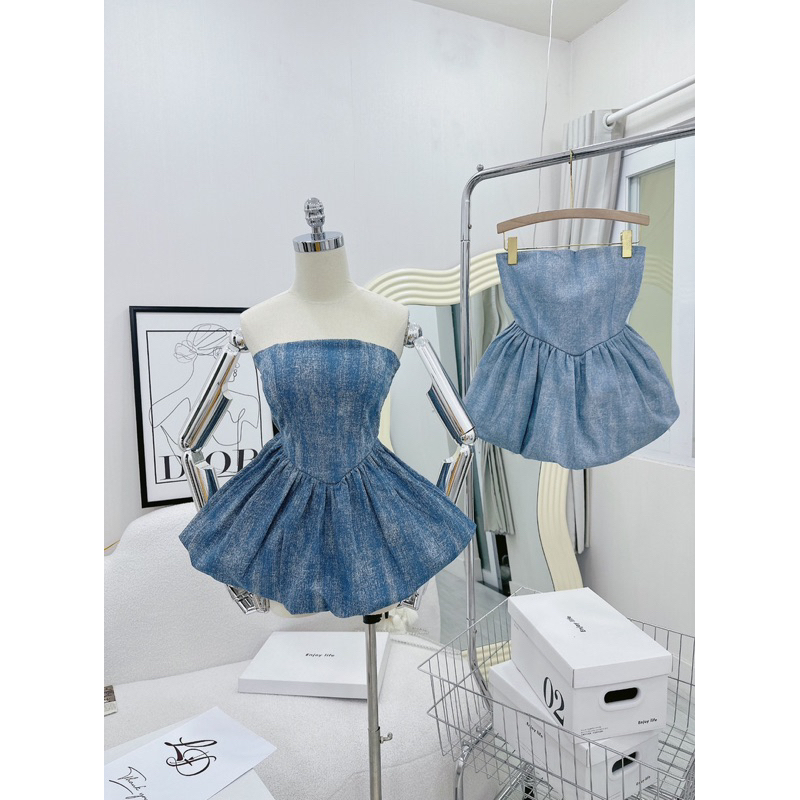 Áo jean peplum tùng bí