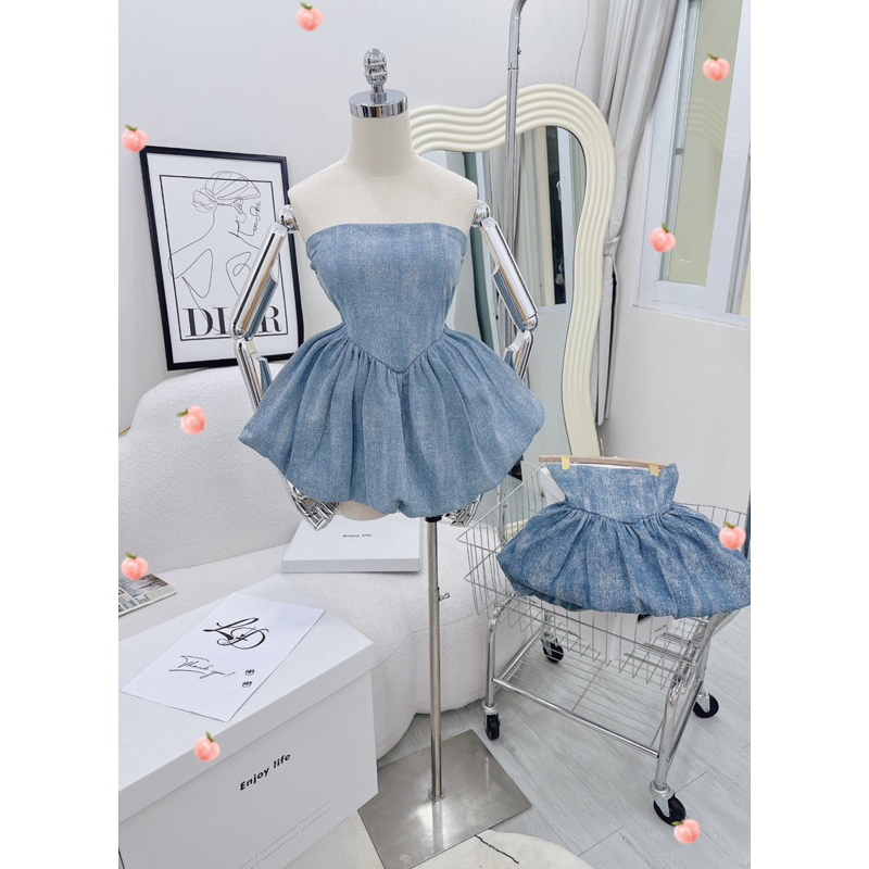 Áo jean peplum tùng bí