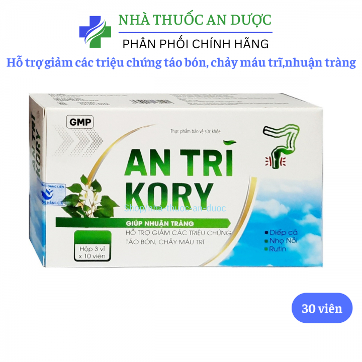 An trĩ Kory giúp nhuận tràng, hỗ trợ các triệu chứng táo bón, chảy máu trĩ – Hộp 30 viên