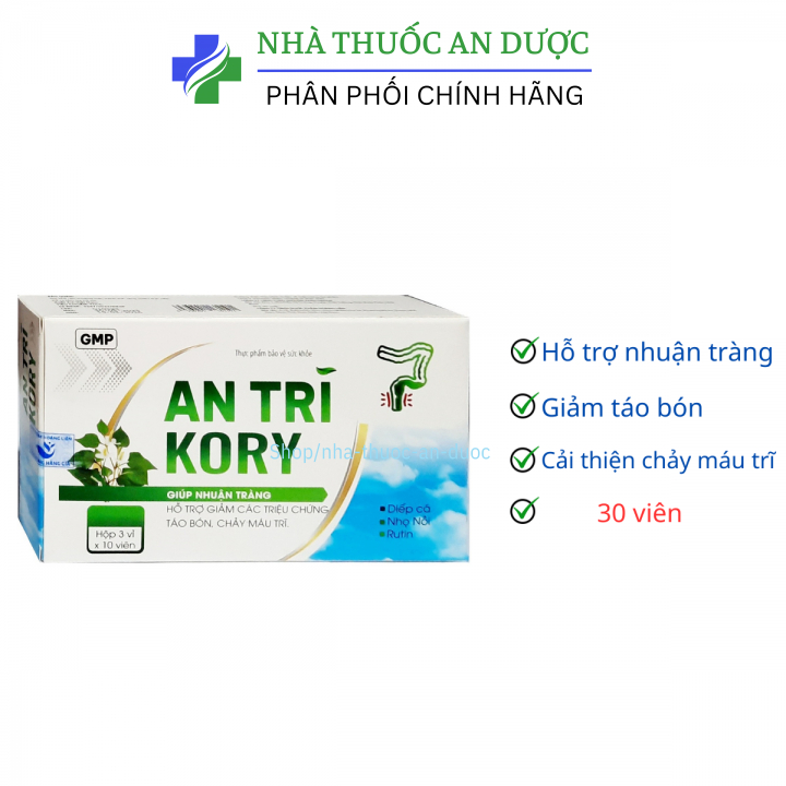 An trĩ Kory giúp nhuận tràng, hỗ trợ các triệu chứng táo bón, chảy máu trĩ – Hộp 30 viên