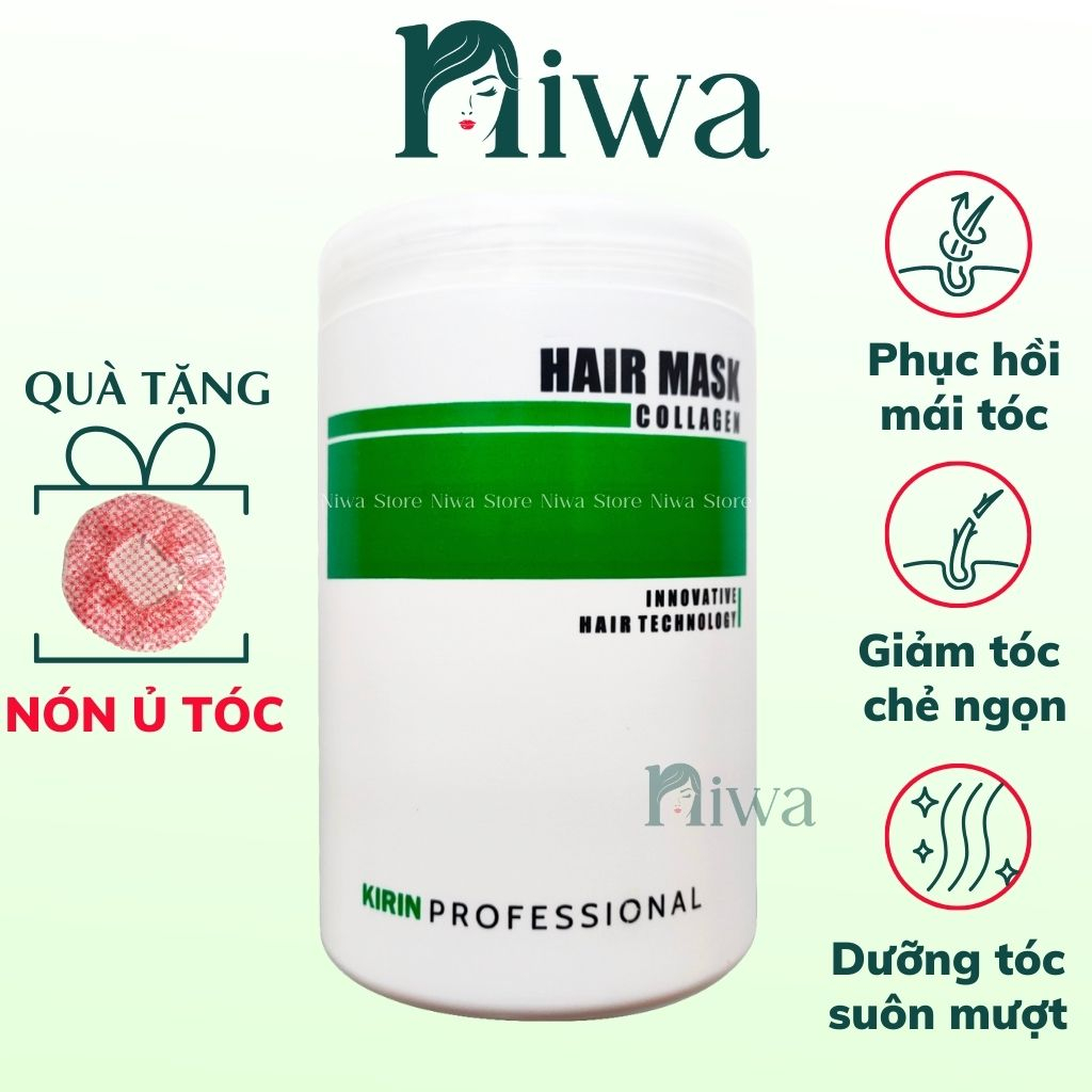 Kem ủ tóc Kirin Collagen Dừa Xanh lá Hair Mask 1000ML hấp dầu, dầu xả tóc tăng độ ẩm tóc, phục hồi tóc gãy rụng, khô xơ