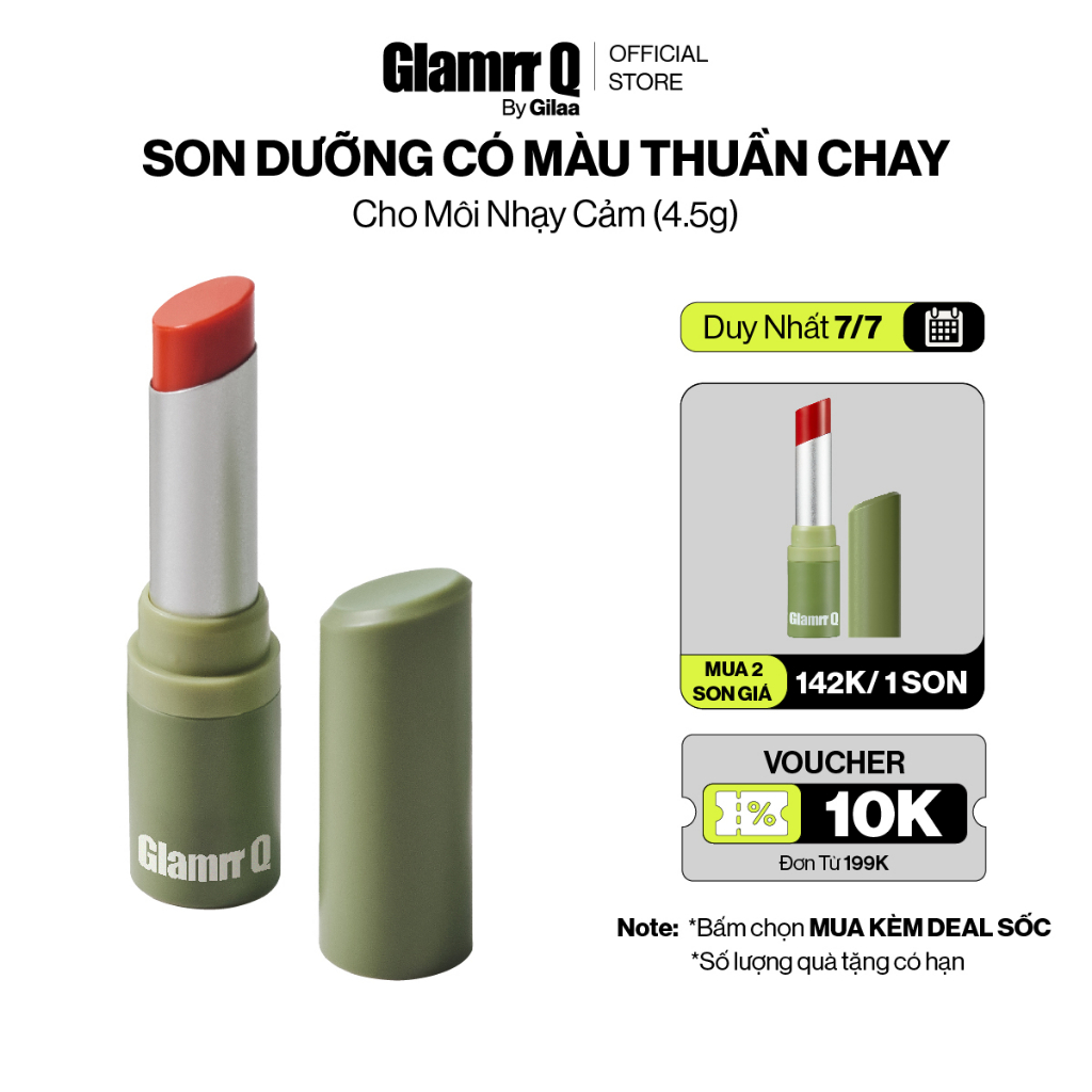 Siêu Son Dưỡng Có Màu Thuần Chay Môi Nhạy Cảm Glamrr Q Vegan Super Lip Balm (4.5g)