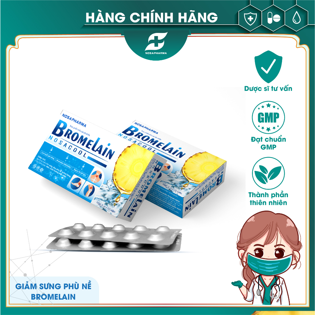 Viên ngậm Giảm sưng Tan máu bầm Giảm phù nề Bromelain Nosacool - Hộp 50 viên