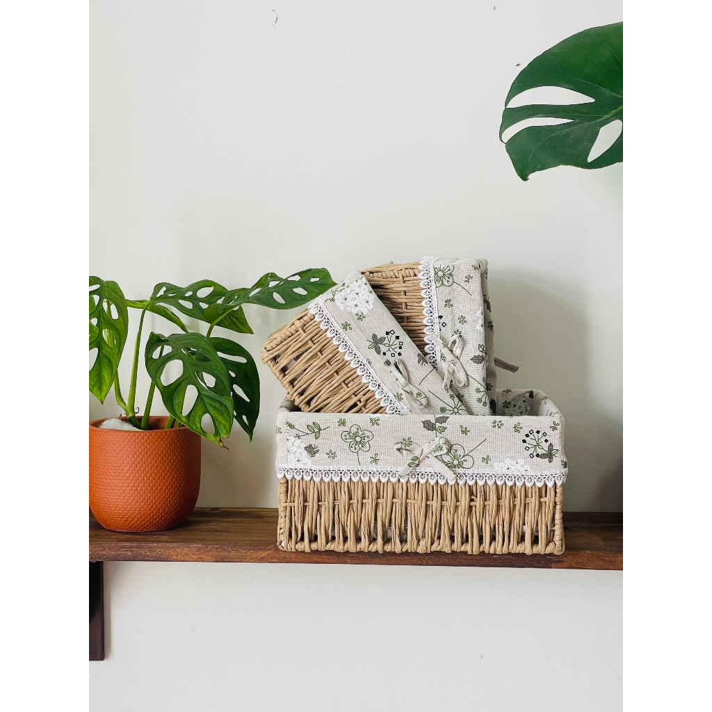 Giỏ đựng trái cây ,đựng thực phẩm đựng đồ dùng đựng đồ đa năng có vải lót phong cách vintage