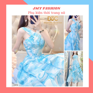 V3916 Váy xanh trắng cổ chéo đinh ngọc váy maxi cổ yếm đi biển đi chơi siêu xinh