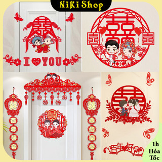 *CHỮ HỶ TRANG TRÍ ĐÁM CƯỚI PHU THÊ THẮT NƠ - TẶNG KEO DÁN