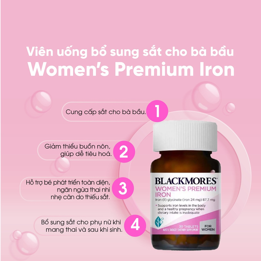 Viên uống bổ sung sắt cho bà bầu Pregnancy Iron Blackmores Úc 30 viên