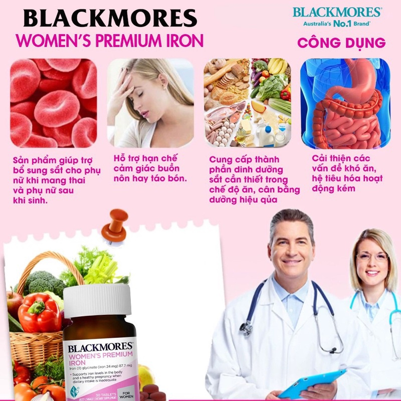 Viên uống bổ sung sắt cho bà bầu Pregnancy Iron Blackmores Úc 30 viên