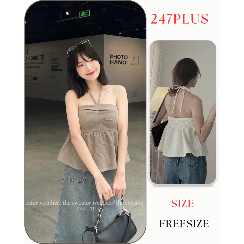 Áo quây cổ yếm kèm mút ngực khoá sườn 247plus - Aoquaycoyempeplum2251