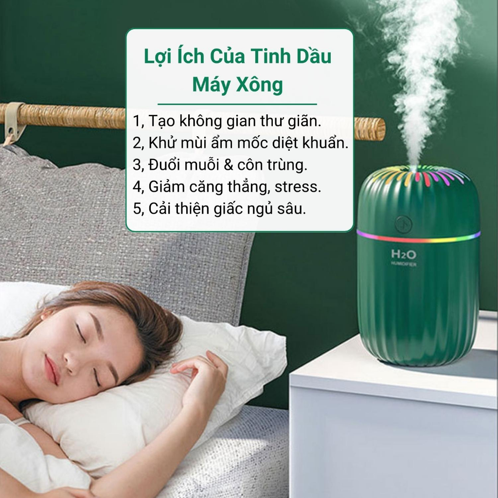 Máy Xông Tinh Dầu Ô Tô Xe Hơi H20 300ML Máy Khuếch Tán Tinh Dầu Toả Hương Thơm Khử Mùi Ẩm Mốc Diệt Vi Khuẩn