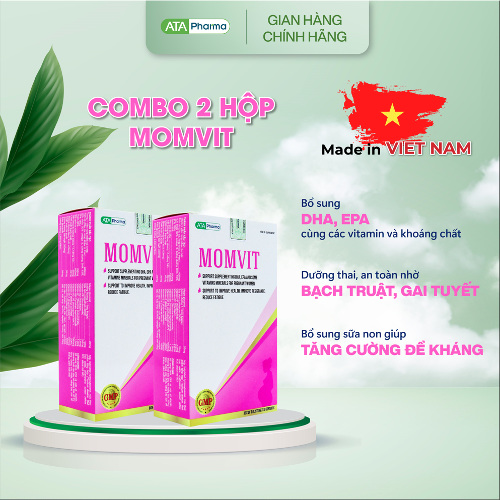 Combo 2 hôp vitamin tổng hợp cho bà bầu Momvit bổ sung DHA, EPA, Inulin, Kẽm, Magie, Vitamin