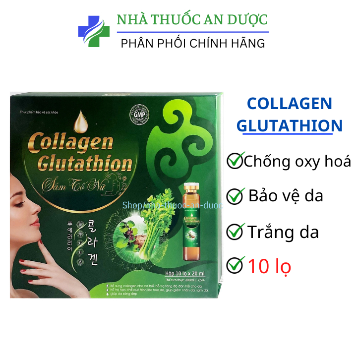 Collagen glutathione sâm tố nữ giúp đẹp da trắng da, chống lão hoá,giảm nám tàn nhang hộp 10 lọ