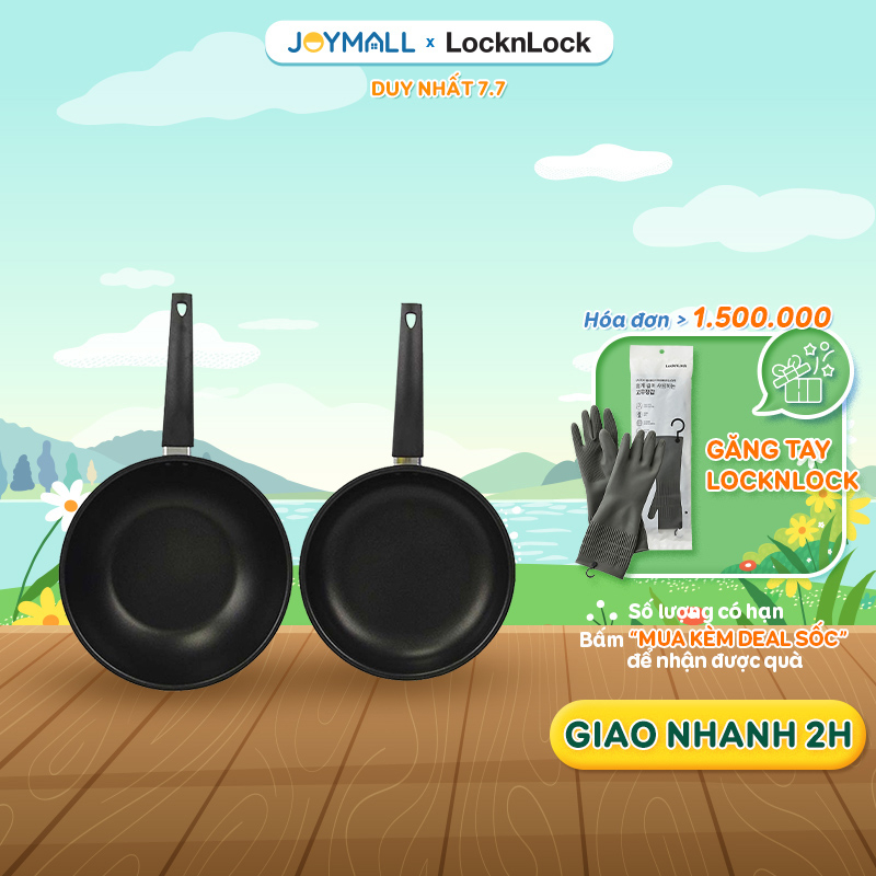 Bộ 2 chảo chống dính Lock&Lock Easy Frypan 2P Set LEY1243S2 không dùng cho bếp từ - Hàng chính hãng - JoyMall