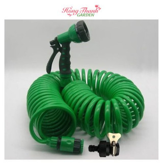 Bộ vòi xịt nước tưới cây đa năng 7 chế độ kèm dây tưới lò xo 15m tặng kèm nối nhanh có đai siết Hồng Thanh Garden