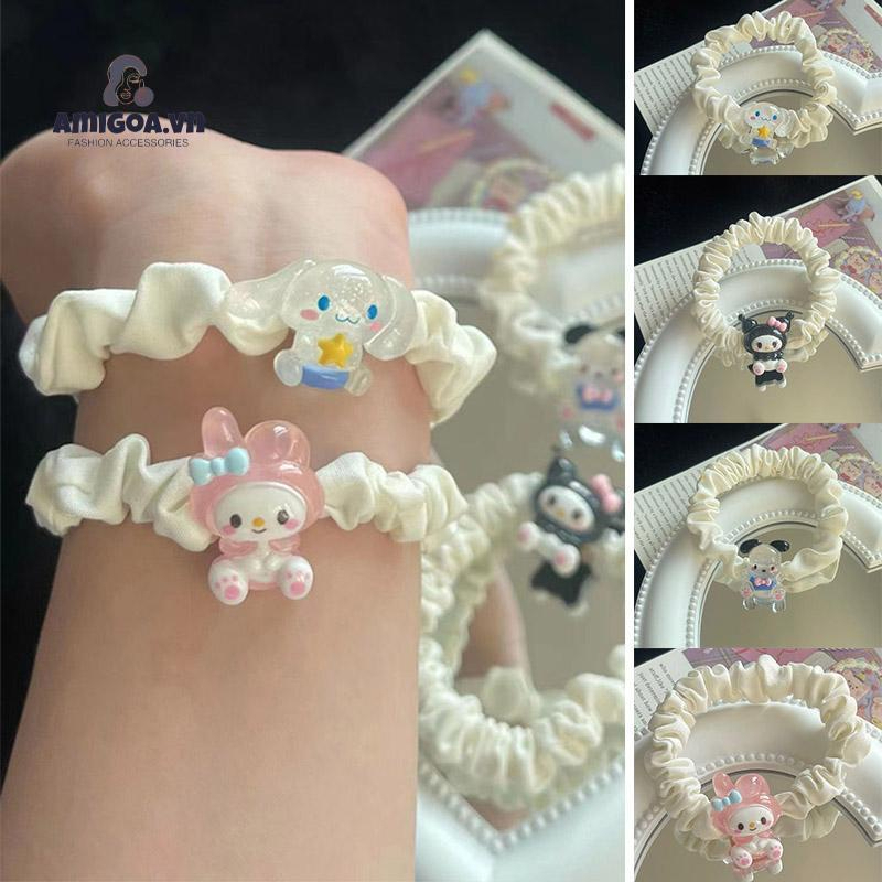 Scrunchies/ Cột Tóc/ Buộc Tóc Kèm Charm Gấu Dâu Sanrio Hoạt Hình Xinh Xắn Cinnamoroll Kuromi Pompompurin