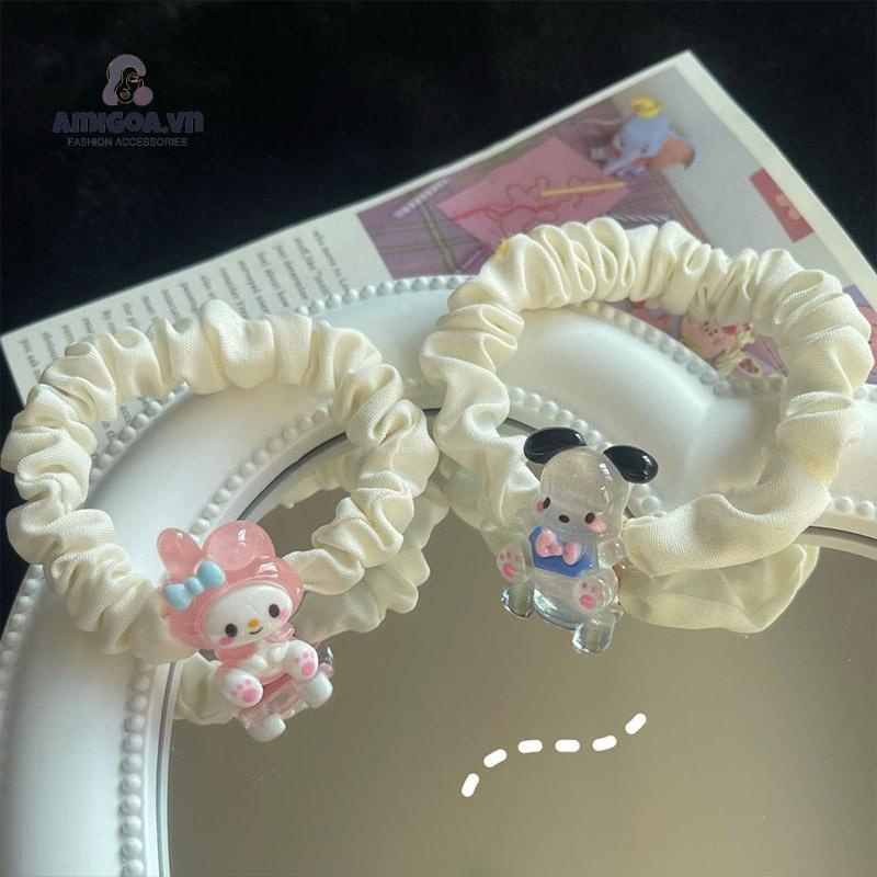 Scrunchies/ Cột Tóc/ Buộc Tóc Kèm Charm Gấu Dâu Sanrio Hoạt Hình Xinh Xắn Cinnamoroll Kuromi Pompompurin