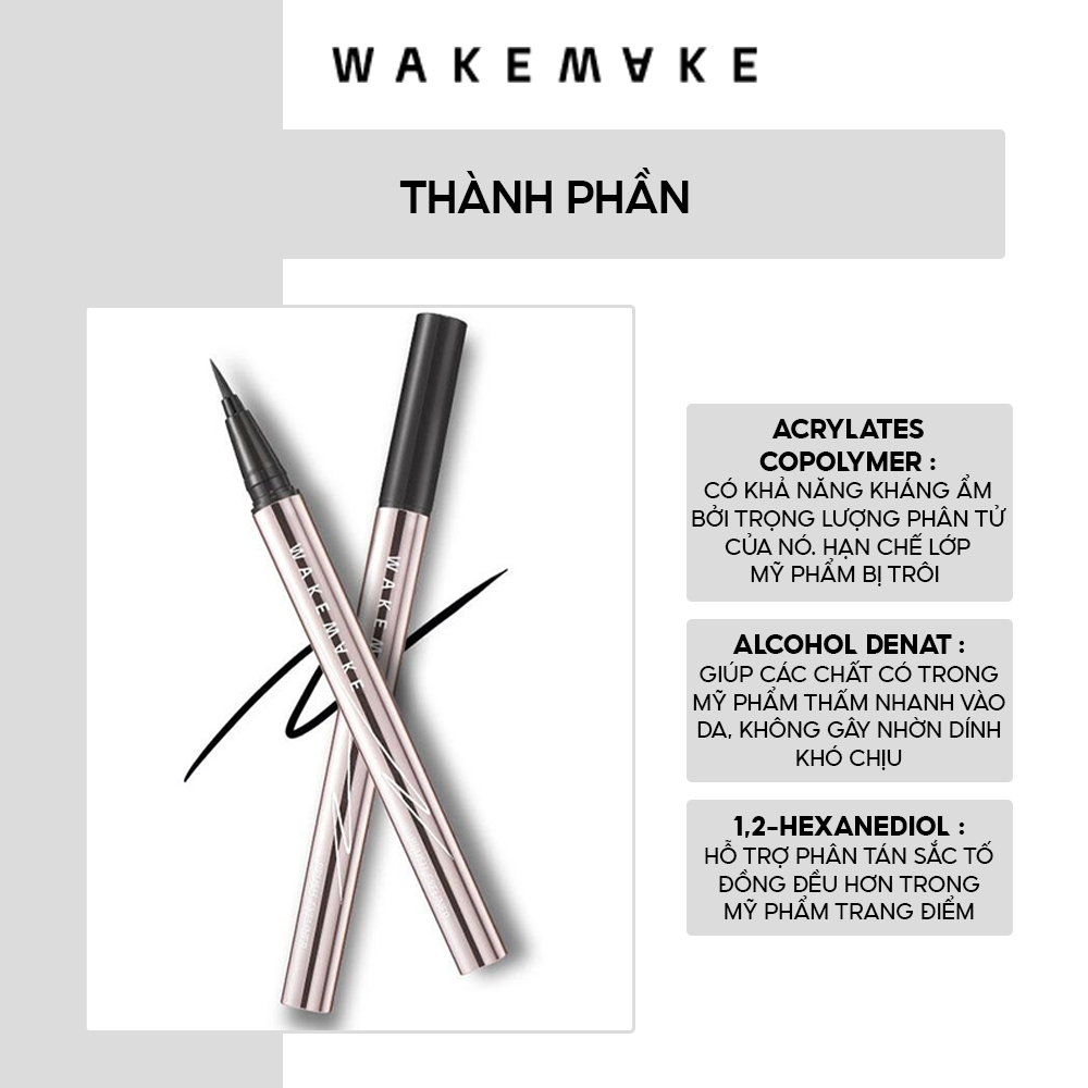 Kẻ Mắt Nước Chống Lem WAKEMAKE Any-Proof Brush EyeLiner 0.6g