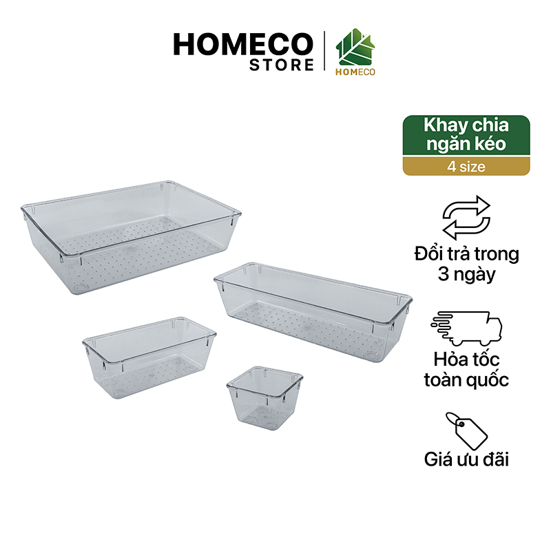 Khay nhựa Homeco chia ngăn kéo trong suốt, đựng đồ, phụ kiện cá nhân 4 size