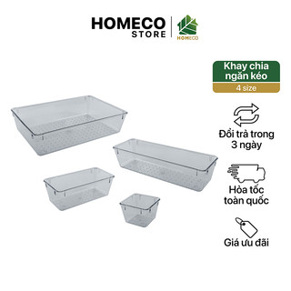 Khay nhựa Homeco chia ngăn kéo trong suốt, đựng đồ, phụ kiện cá nhân 4 size