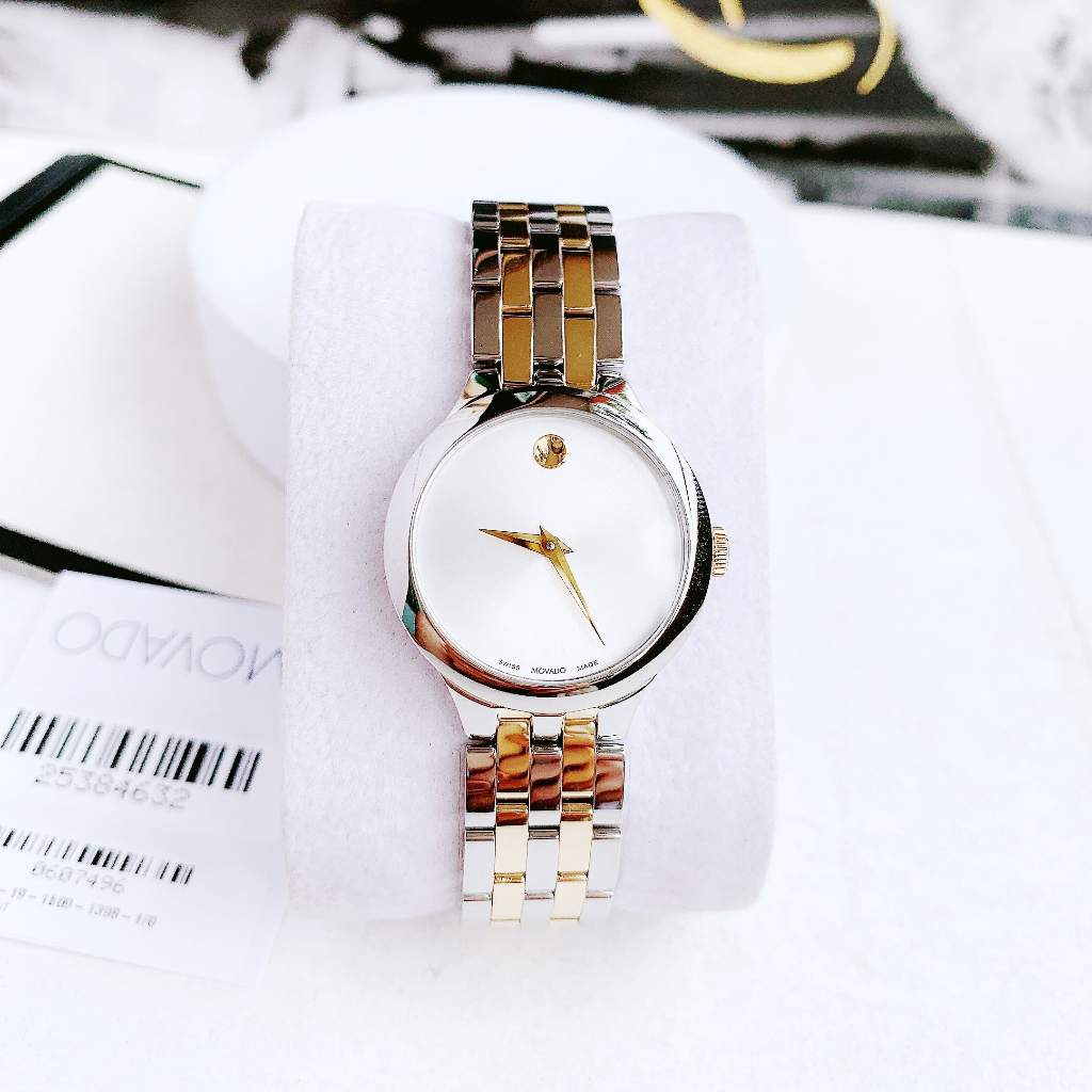 Đồng hồ chính hãng nữ Movado Veturi demi gold mặt trắng 0607496 - Máy pin Thụy Sĩ - Kính Sapphire