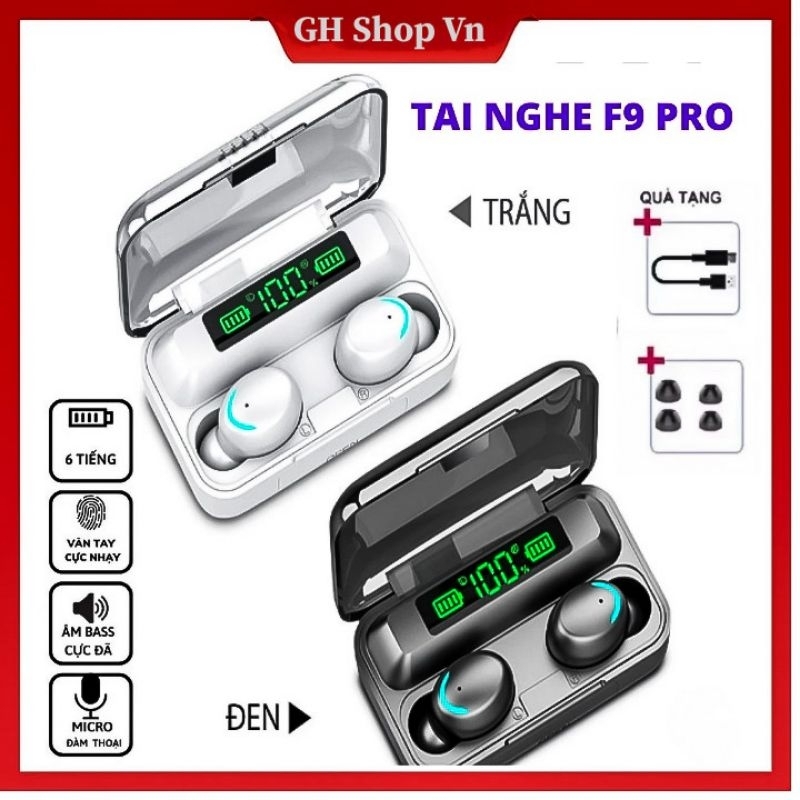 Tai Nghe F9 Pro Bluetooth 5.0 Không Dây Cảm Biến Vân Tay, Kiêm Sạc Dự Phòng