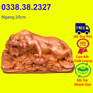 Tượng con hổ linh vật tuổi dần bộ 12 con giáp chất liệu gỗ hương nguyên khối
