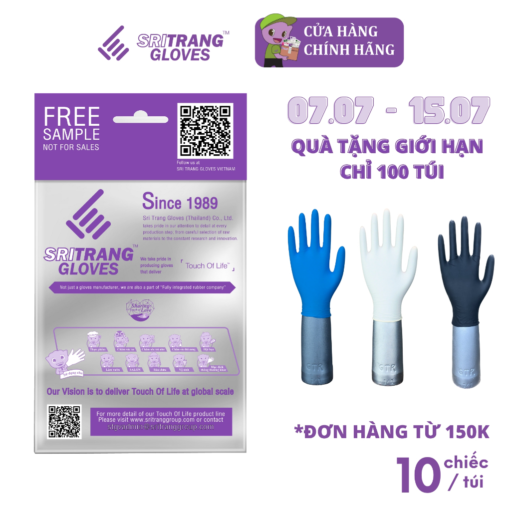 Mẫu thử 10 chiếc găng tay cao su Sri Trang