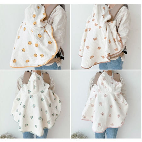 Áo choàng chống nắng vải xô MUSLIN HỌA TIẾT CAO CẤP có cúc bấm kèm mũ có tai cho bé