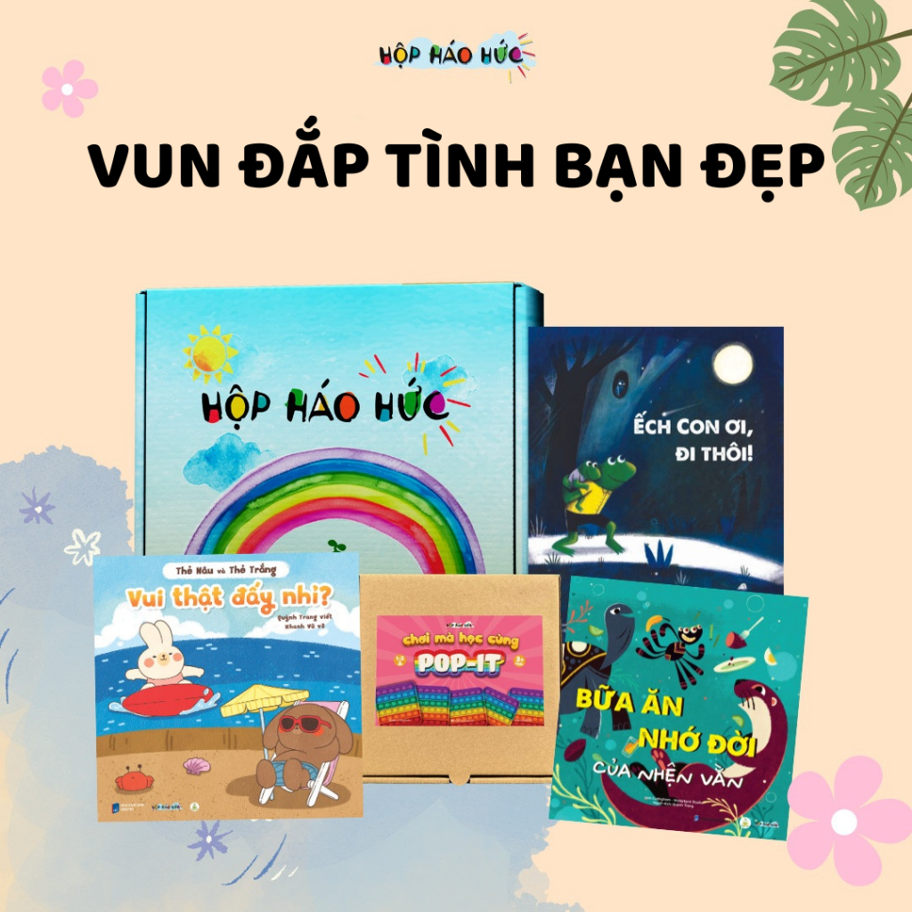 Hộp háo hức Vun Đắp Tình Bạn Đẹp cho bé 3 - 6 tuổi gồm 3 sách và bộ đồ chơi giáo dục Chơi Mà Học Cùng Popit