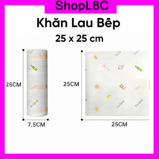 Cuộn 50 Khăn Lau Đa Năng Kích Thước Lớn 25x25 cm ,Khăn Lau Bếp Vải In Hình Có thể Tái sử Dụng