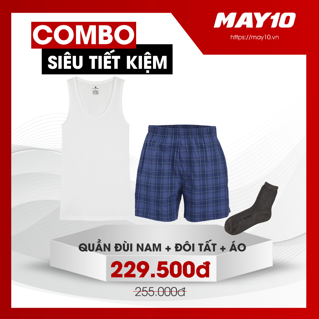 COMBO siêu tiết kiệm áo lót ba lỗ nam may 10+quần đùi+tất cổ cao nam May 10 55k (giao màu ngẫu nhiên)