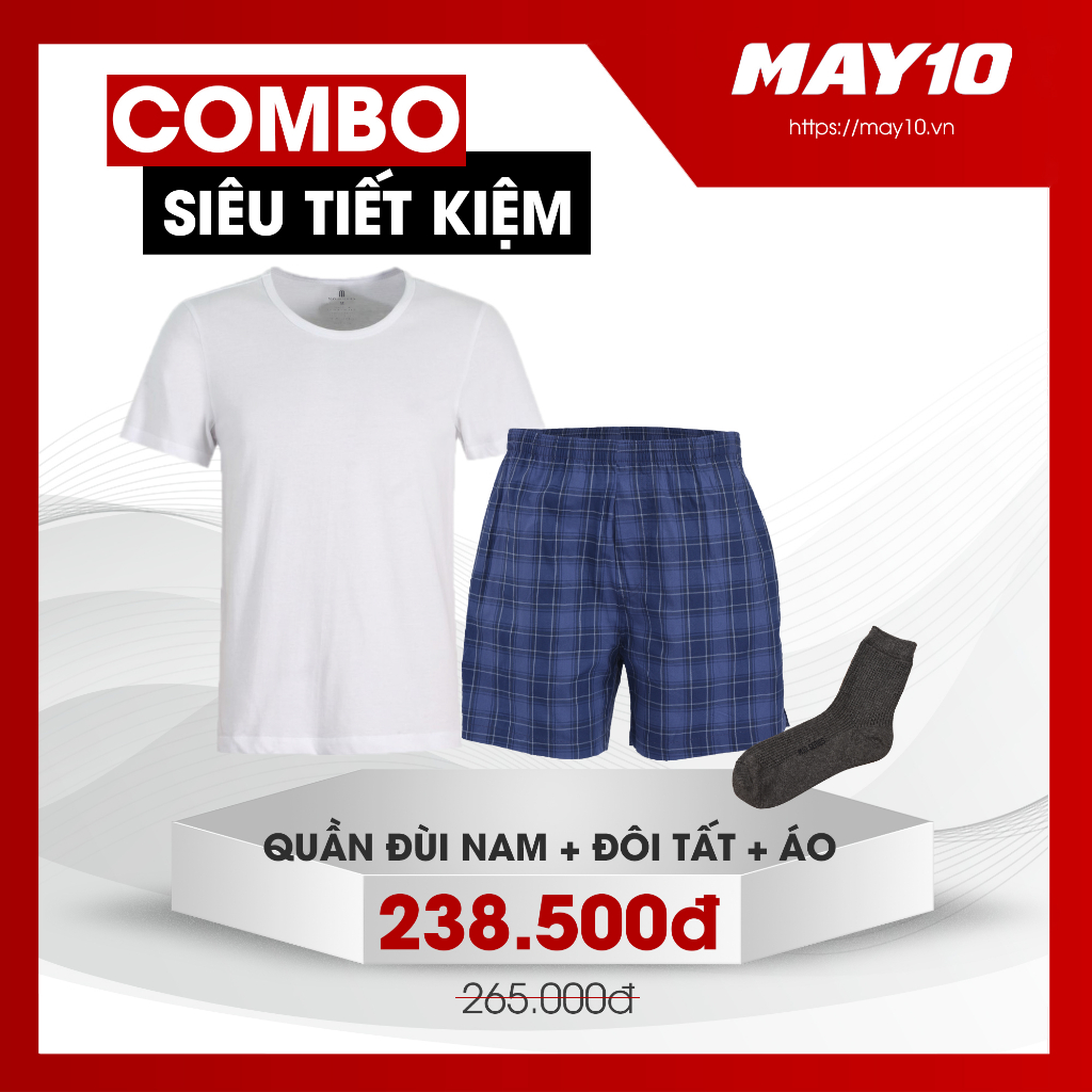 COMBO siêu tiết kiệm áo lót có tay nam may 10+quần đùi+tất cổ cao nam May 10 55k (giao màu ngẫu nhiên)