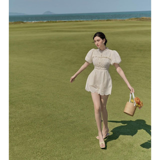 Jumpsuit Ren Dáng Ngắn Tay Bồng Vintage Đi Chơi Đi Biển Siêu Xinh JS0037 - Lolla Fashion