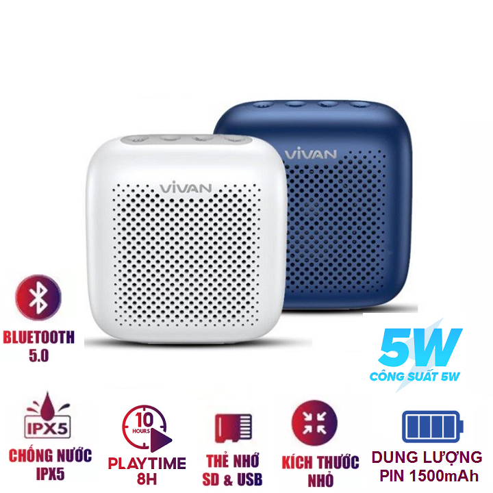Loa Di Động Mini VIVAN VS1 Bluetooth 5.0 Công suất 5W Playtime ĐẾN 10 GIỜ Chống Nước IPX5 1800mAh 3 Cách Phát Nhạc