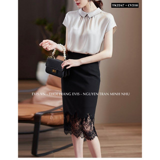 [EVIS.VN] Set áo lụa chân váy đáp ren công sở TK2247