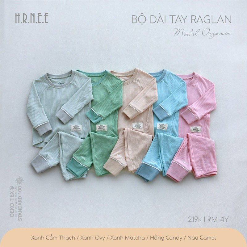 Bộ dài tay raglan hãng Hrnee cho bé trai bé gái