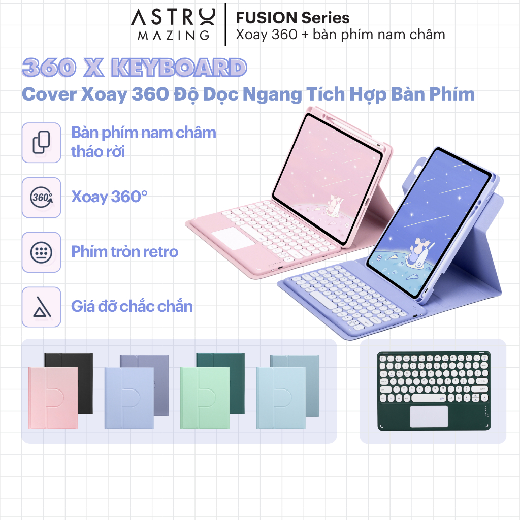 [Thêm màu mới] Bao da tích hợp bàn phím xoay 360 AstroMazing dành cho iPad Pro 11 Air 4 5 10.2 Gen 7 8 9