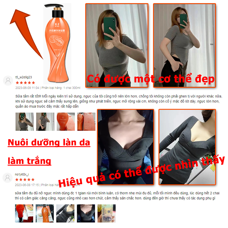 Sữa tắm nở ngực đu đủ 300ml nở ngực với thành phần tự nhiên thúc đẩy sự phát triển của ngực ngăn ngừa chảy xệ ngực