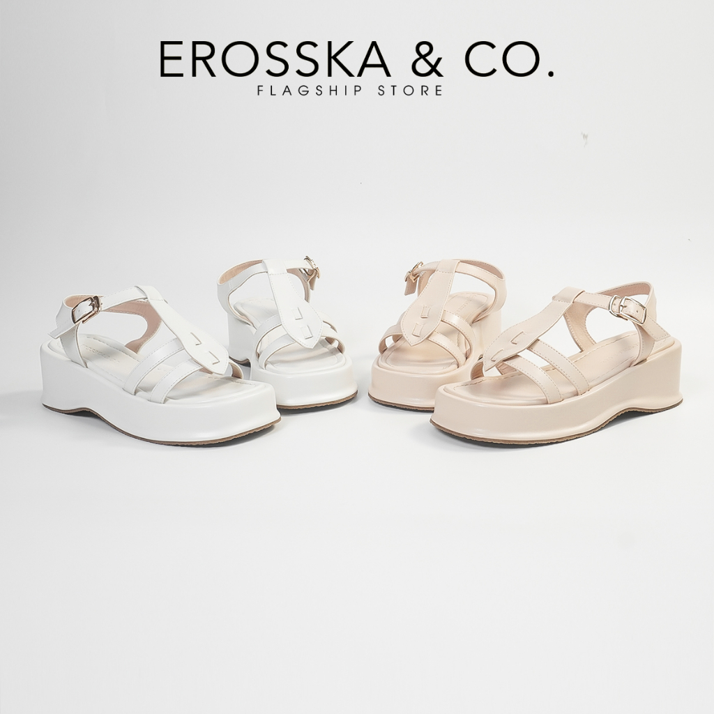 Erosska - Giày sandal nữ đế xuồng quai ngang thiết kế basic màu nude - SB027