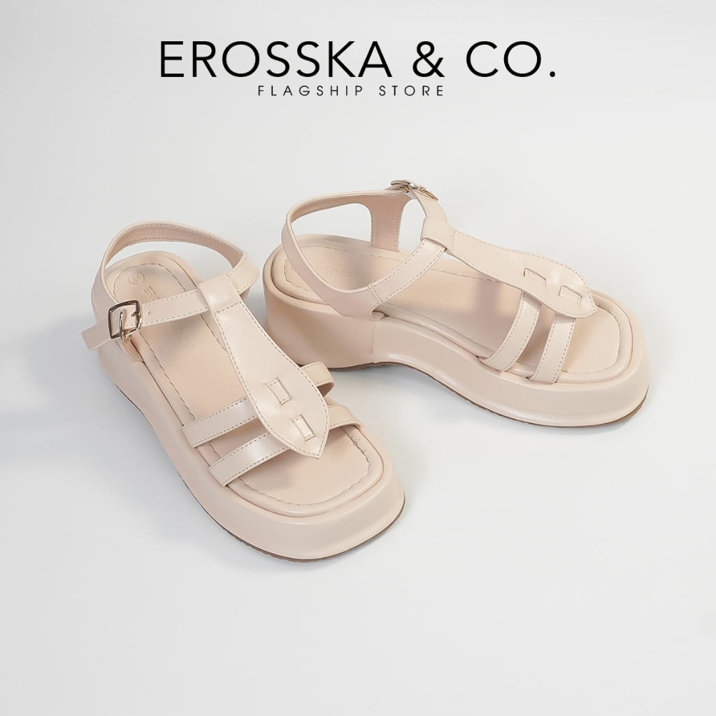 Erosska - Giày sandal nữ đế xuồng quai ngang thiết kế basic màu nude - SB027