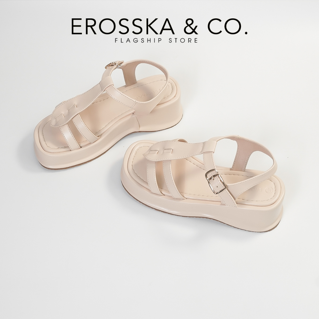 Erosska - Giày sandal nữ đế xuồng quai ngang thiết kế basic màu nude - SB027