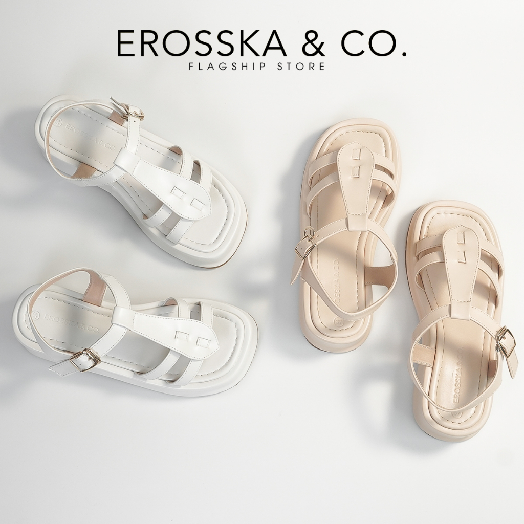 Erosska - Giày sandal nữ đế xuồng quai ngang thiết kế basic màu nude - SB027