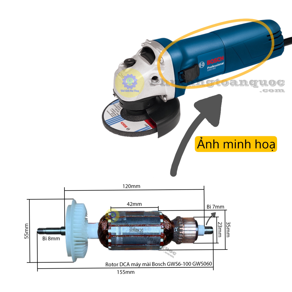 Rotor Máy Mài Bosch GWS 6-100 GWS 060 Hoặc DCA ASM03-100  Dây Đồng 100%