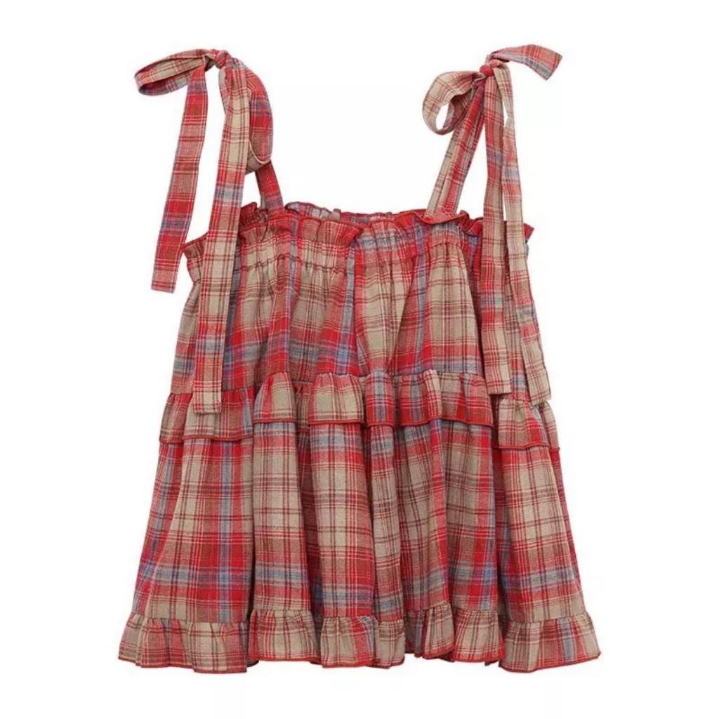 Áo 2 dây kẻ có dây buộc dáng babydool phong cách Hàn Quốc cute THUUNISEX M907