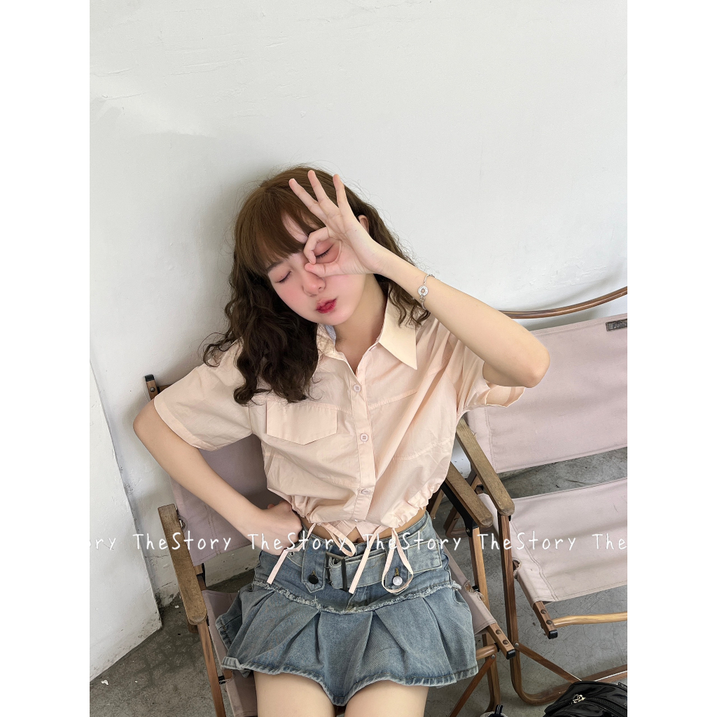 Áo sơ mi tay ngắn rút dây  A3125