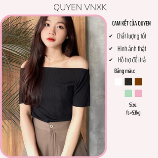 Áo trễ vai mặc được 3 kiểu cổ thuyền, lệch vai, trễ vai vải tăm thái co giãn dễ phối đồ