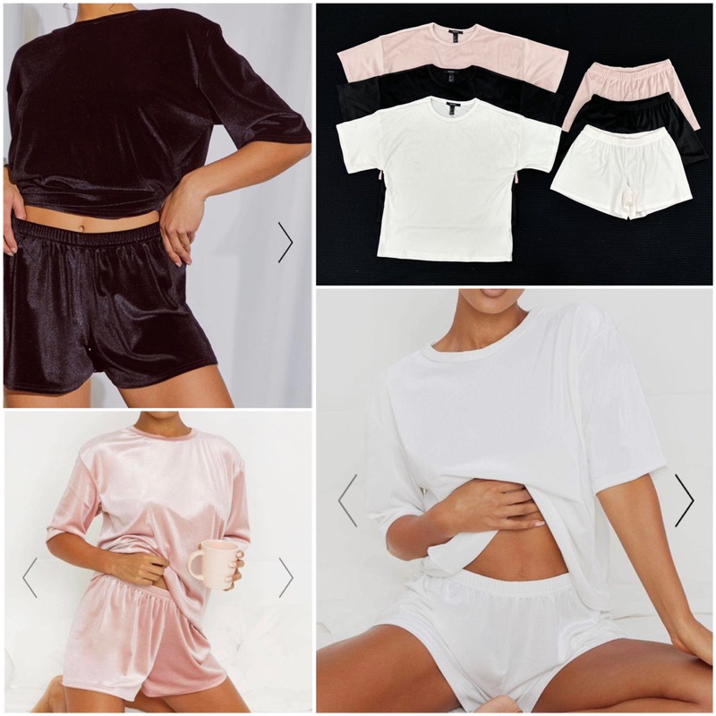 Set bộ ngủ mặc nhà áo cánh dơi rộng và quần short ngắn thun nhung trơn 3 màu