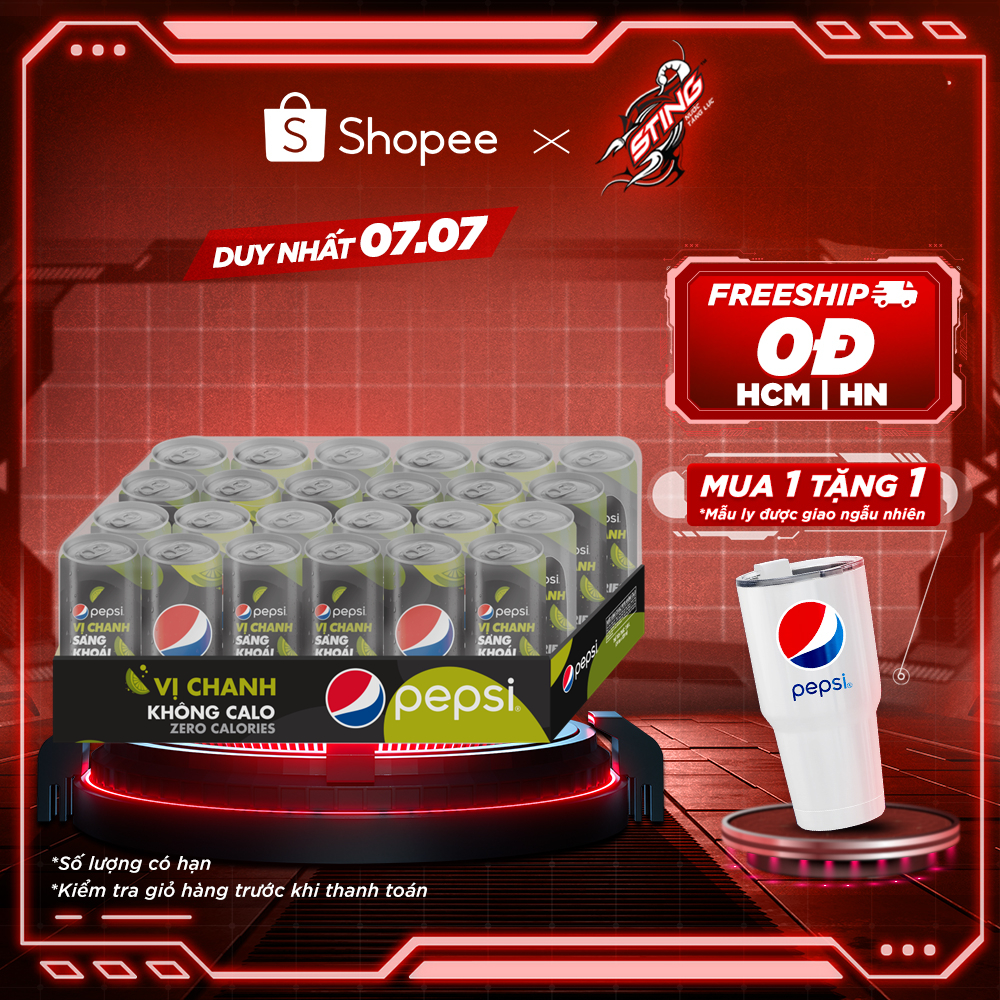 Thùng 24 Lon Nước Uống Có Gaz Pepsi Vị Chanh Không Calo (320ml/lon)
